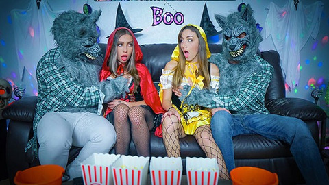 Costumed Stepsisters Dani Blu & Bailey Swap Pleasure with Stepmoms on Halloween