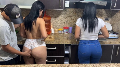 Beautiful 18-Year-Old Stepdaughters Cooking for Their Stepmother