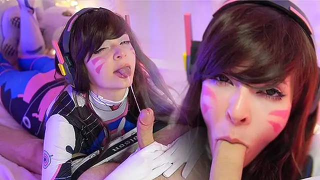 D Va attempted to suppress her boyfriend′s massive pole with a deepthroat but couldn′t handle it 