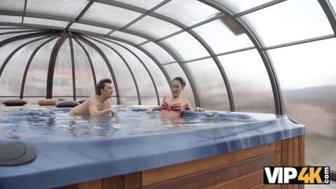 Busty babe gets banged by perverted granny in her own private🤫 poolside