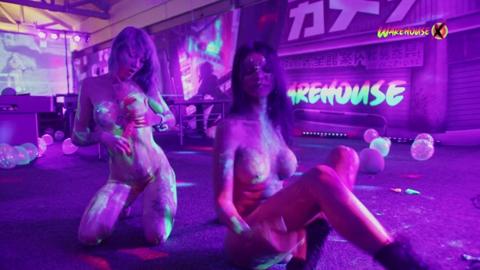 Girls freak out during wild neon rave, getting nasty and unbridled with each other