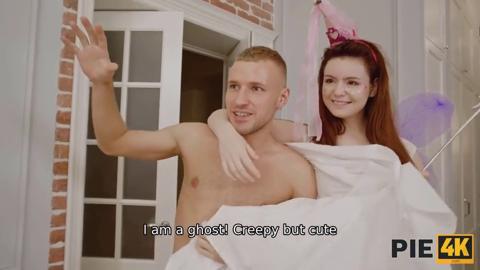 Sexy babes in sultry costumes gang-fucked lucky pal on creepy Halloween night