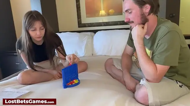 She straddles his rock-hard pole after losing a Strip Connect 4 match