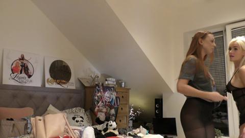Hot Babes Halloween Costumes Tease in Sexy Thongs & Lingerie Night at Home