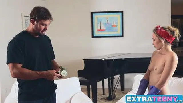 Tiny Maid Angel Smalls Takes a pounding in Her Delicate P@$$y