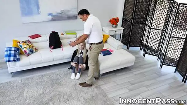 Slender schoolgirl Lily Larimar disciplined in the pussy by his stepdad for ditching school