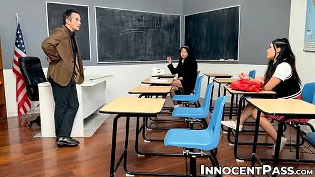 Sneaky teacher Donnie Rock seduces his hot Asian student Jade Luv and Phoebe Kalib