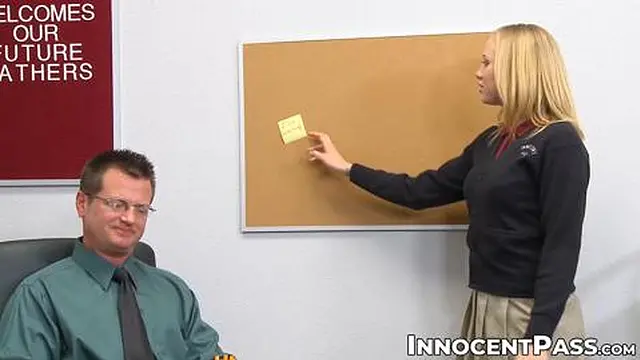 Nerd teacher Eric Masterson plays tits before smashing the wet pussy of blonde student Tracey Sweet