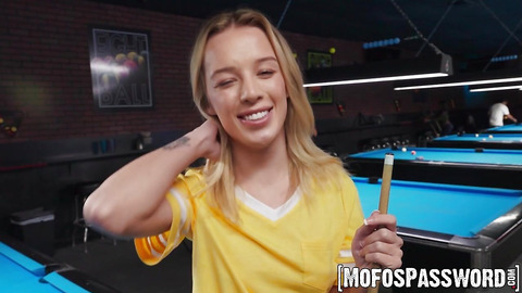 Ashlyn Angel fills her mouth and pussy with dick during billiard game