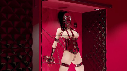 Teen in Full Metal Chained to the Wall 3D BDSM