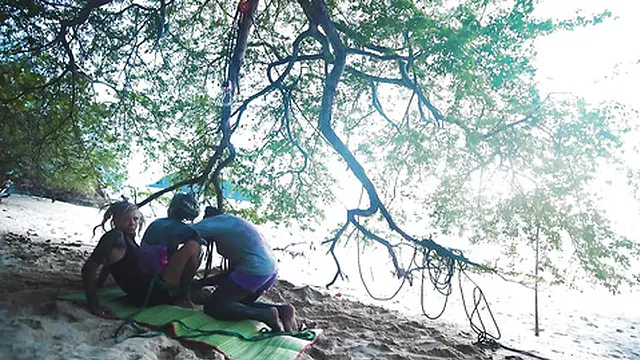 Three Tattooed Teen Girls Tied in a Rope Bondage Fantasy