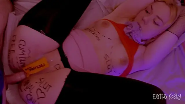 Tied up girlfriend having fun after party  She is a free use anal slut